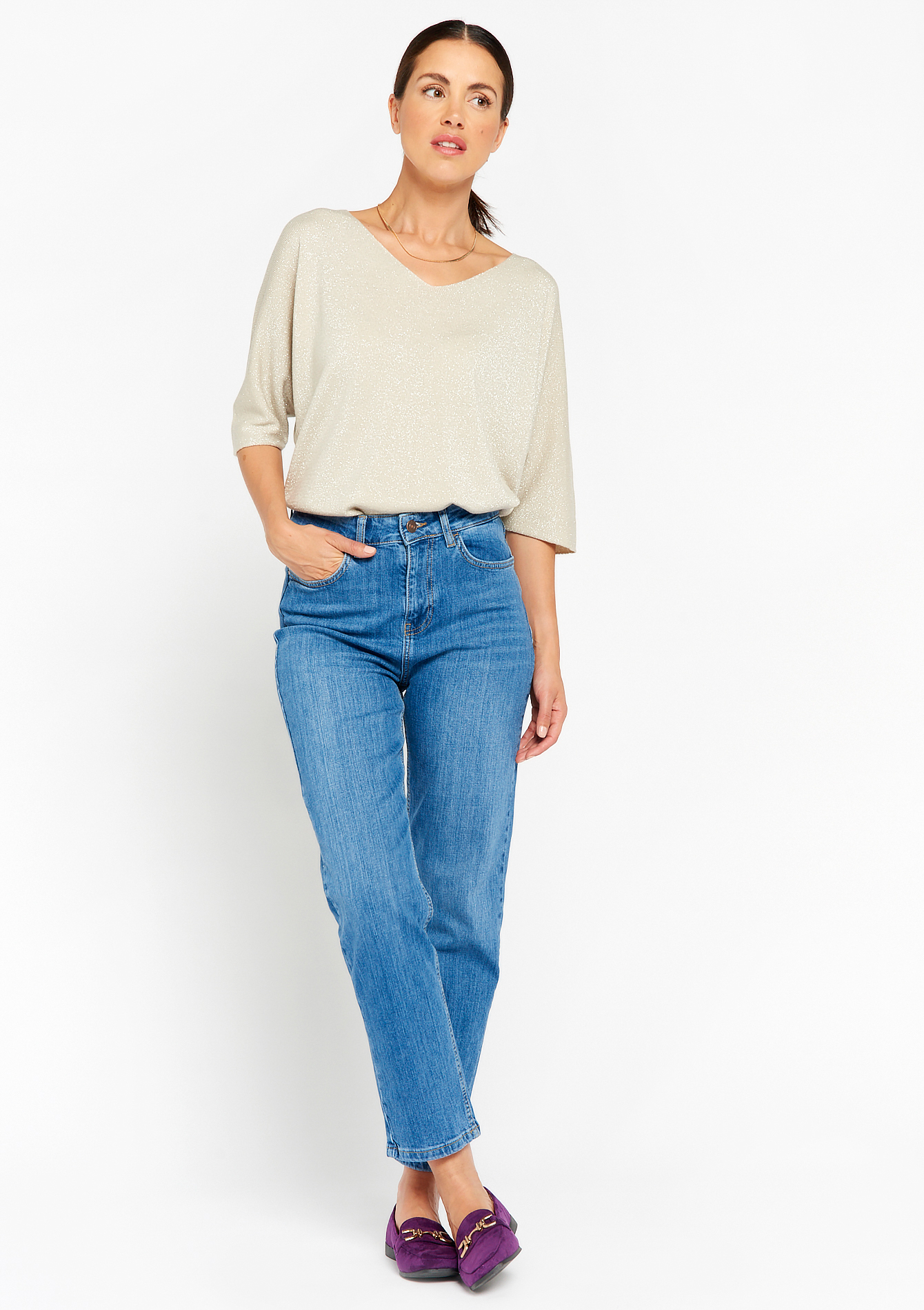 High-waisted straight jeans, undefined - MEDIUM BLUE - undefined