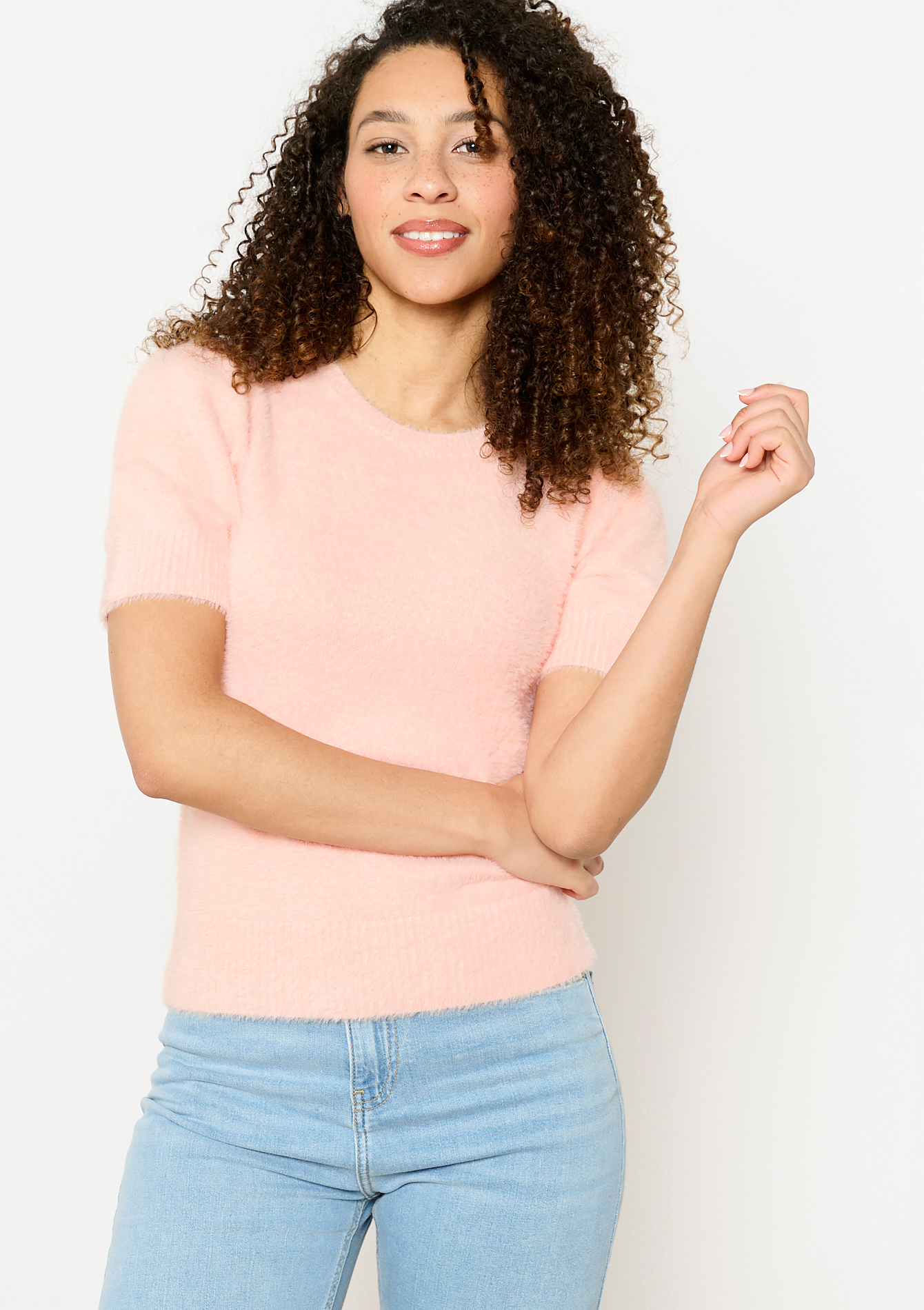 Pull en maille poilue à manches courtes, undefined - NUDE LOTUS - undefined
