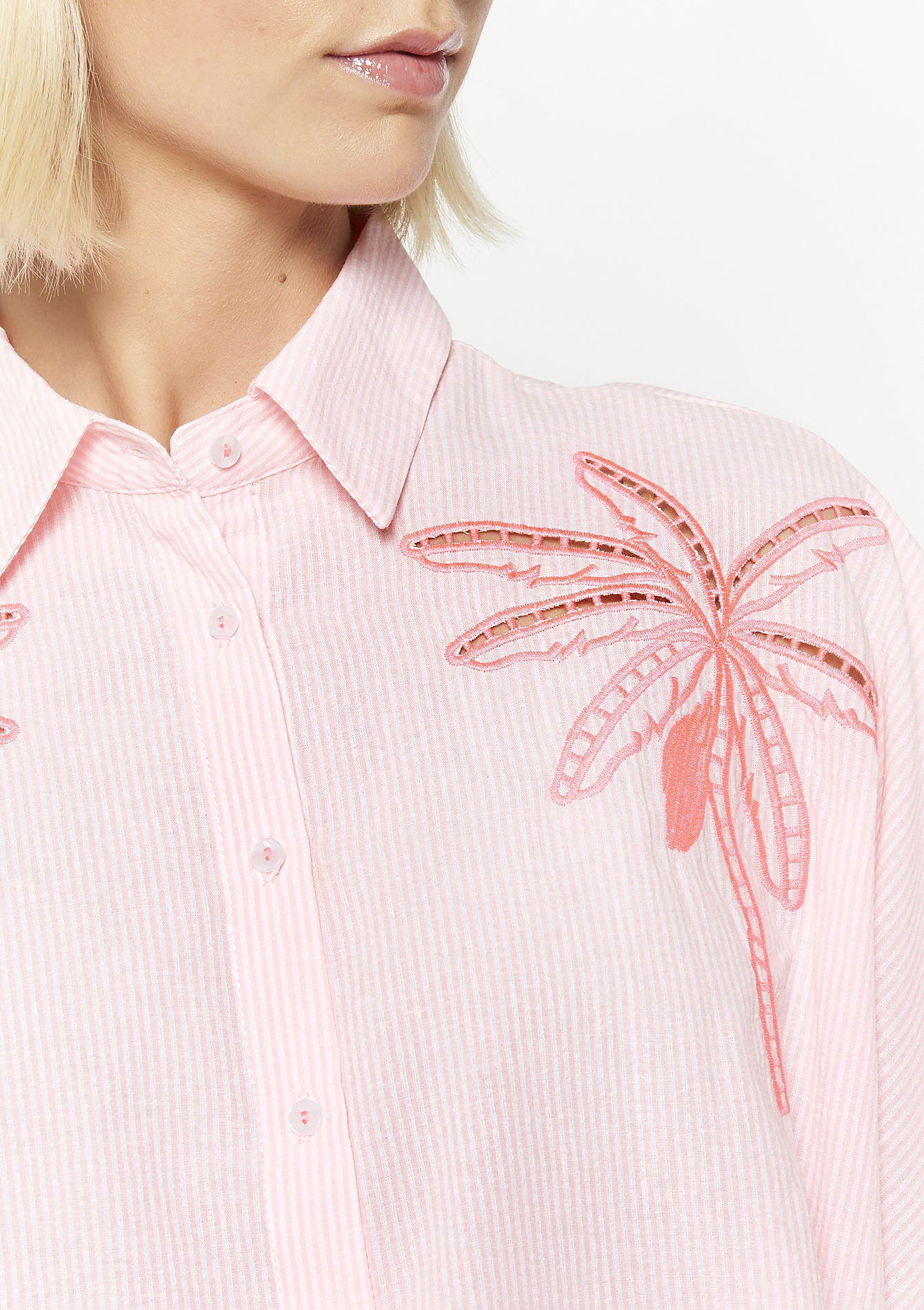 Chemise palmiers brodés, undefined - PINK BUBBLEGUM - undefined