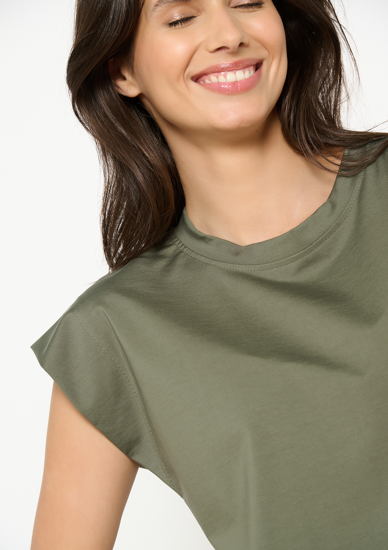 T-shirt fluide à épaules cap, undefined - KHAKI FADED - undefined