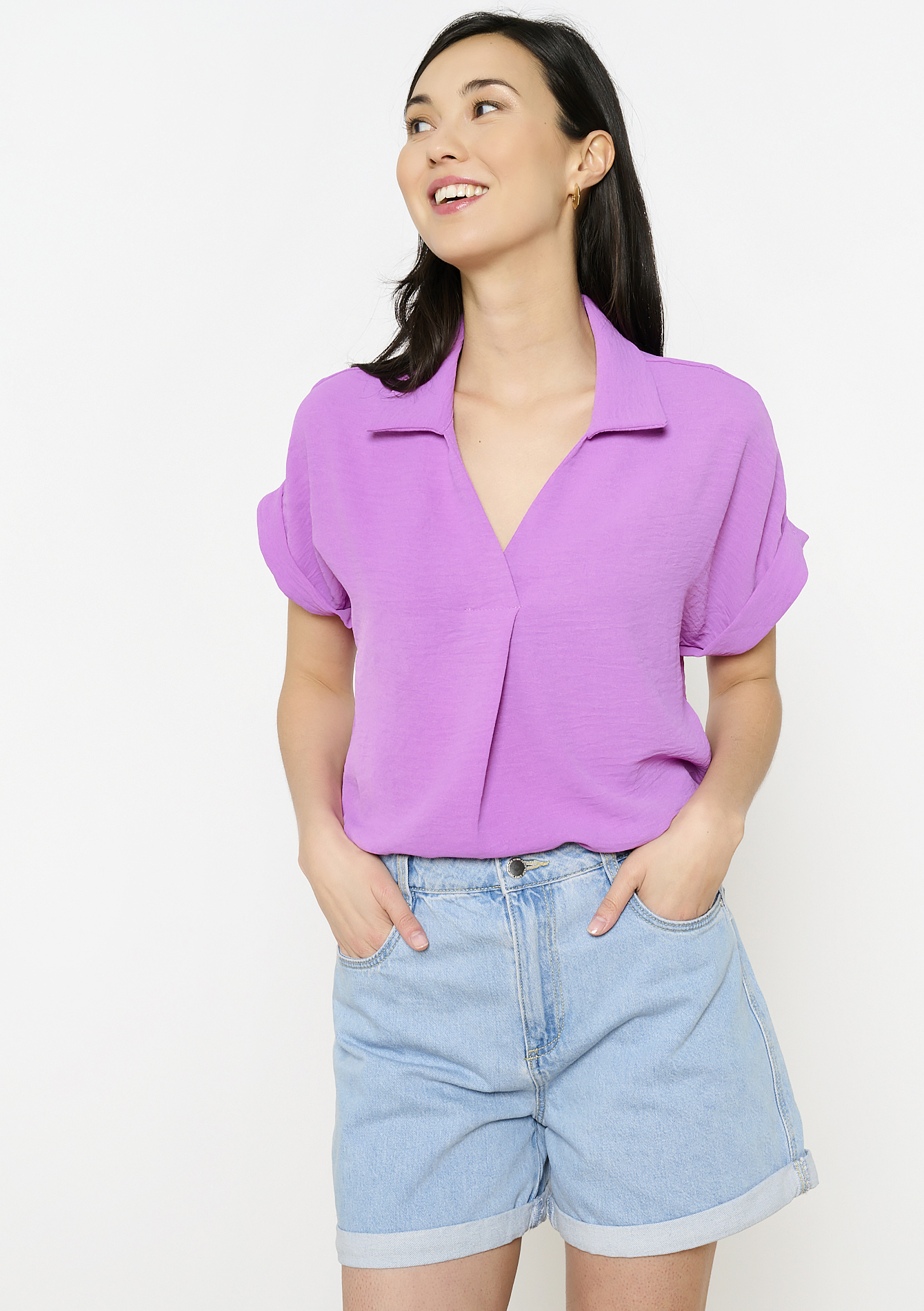 Blouse à col polo, undefined - PURPLE BLUSH - undefined