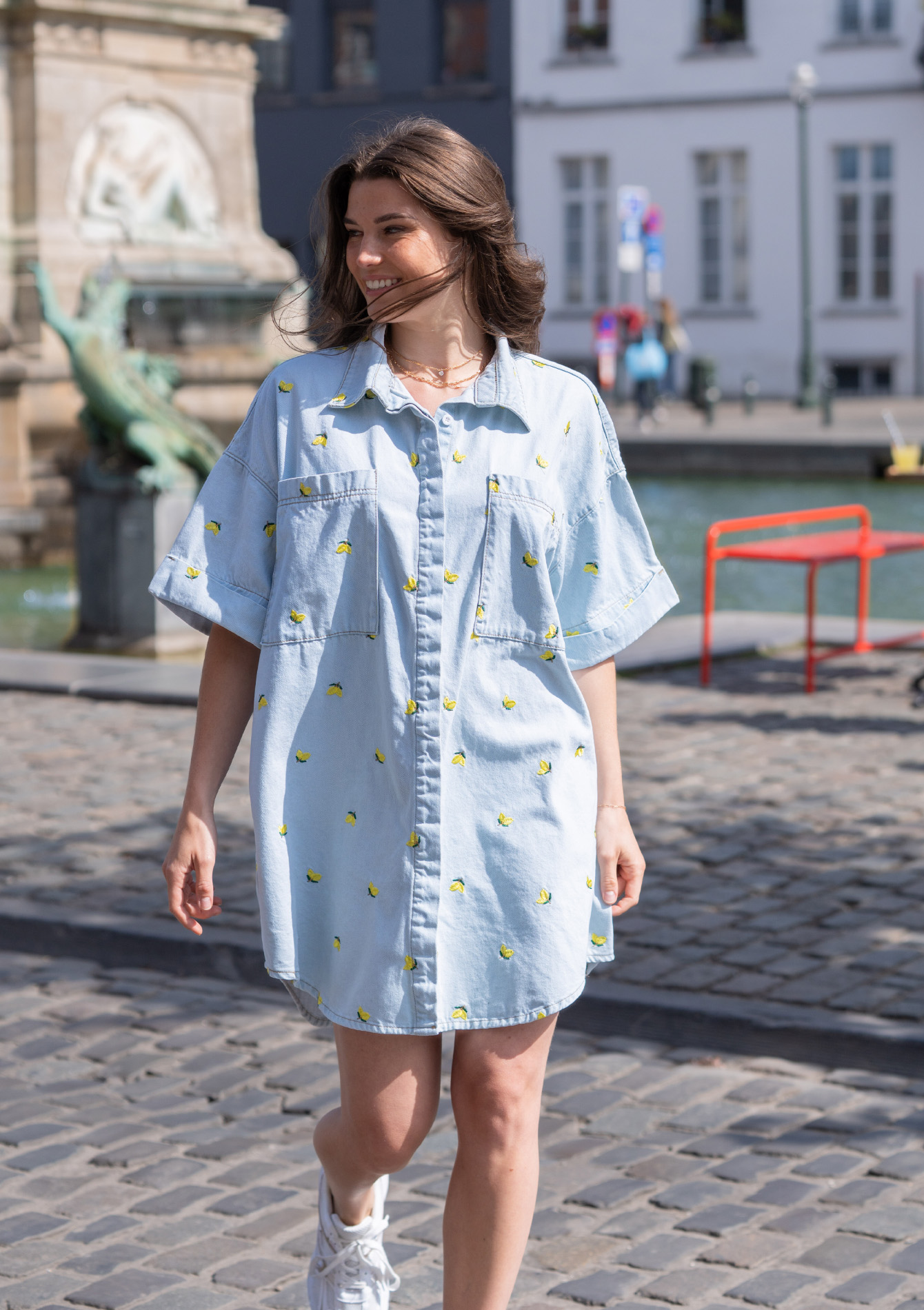Oversized shirt dress, undefined - BLUE BLEACHED - undefined