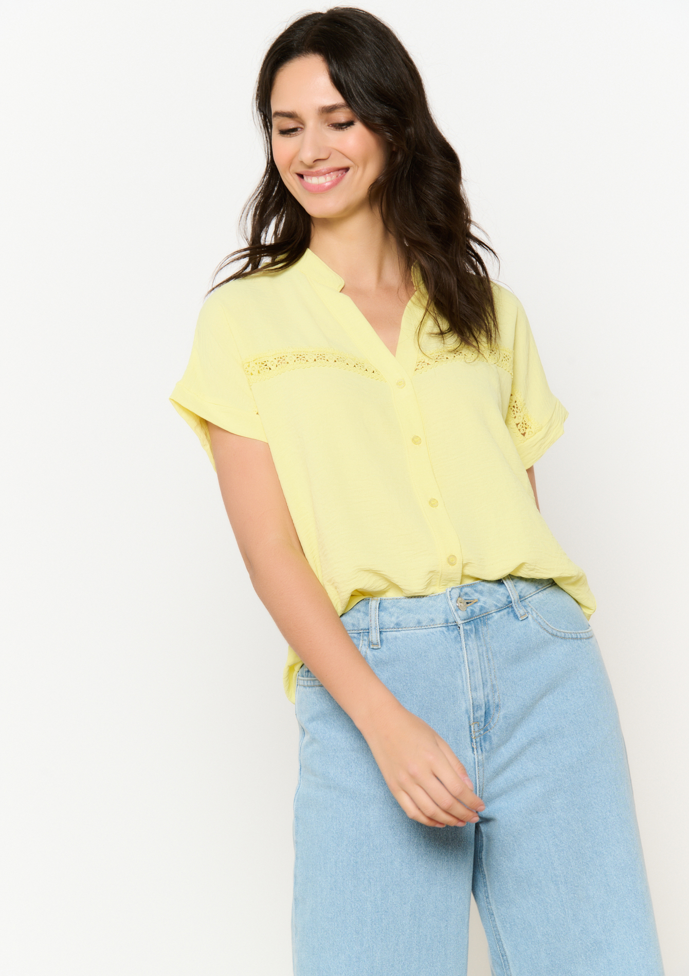 Embroidered flowy blouse, undefined - YELLOW PASTEL - undefined