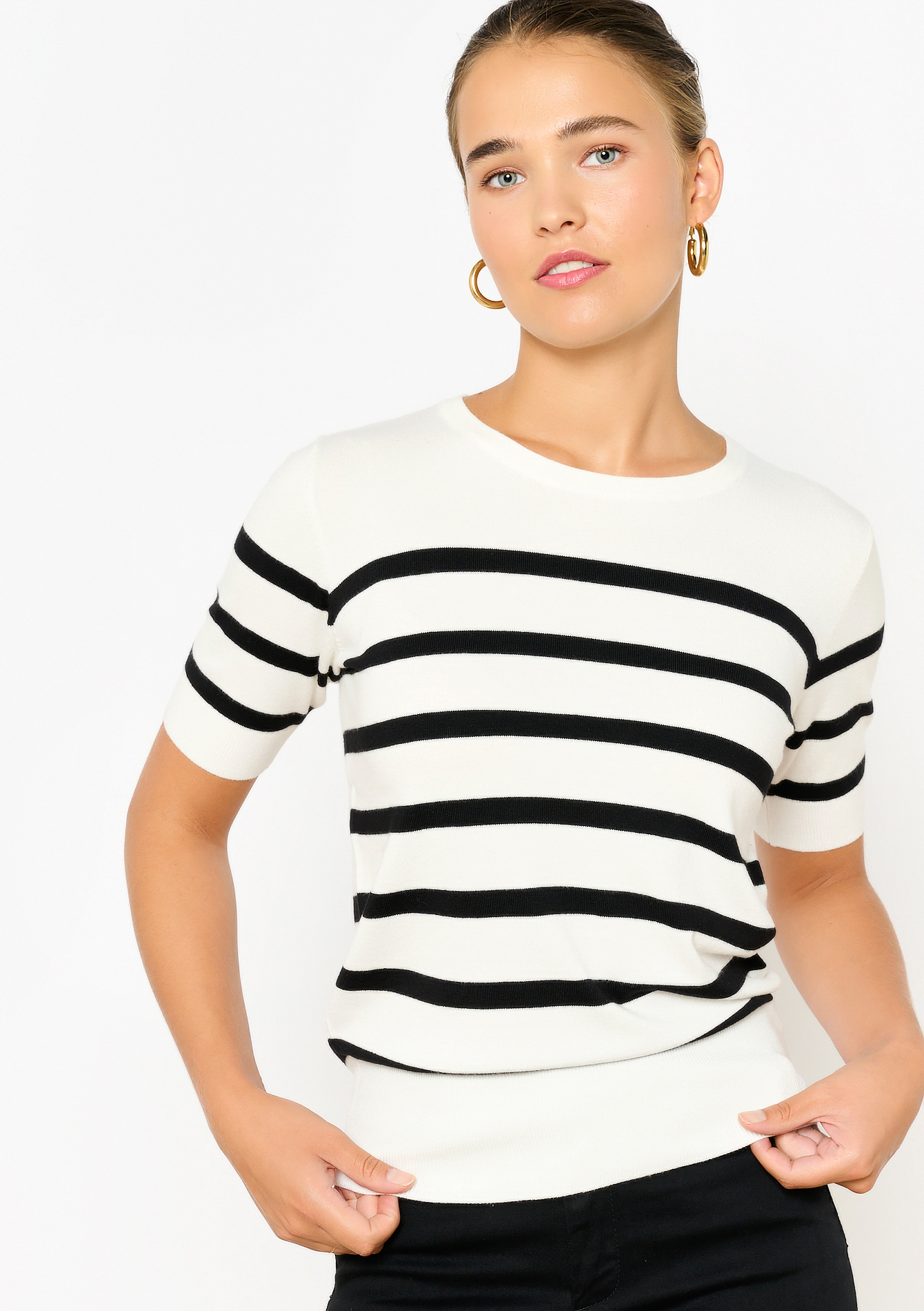 Striped short-sleeved jumper, undefined - OFFWHITE - undefined