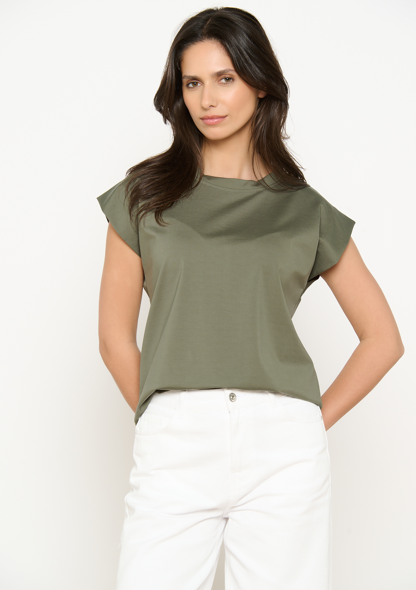 T-shirt fluide à épaules cap, undefined - KHAKI FADED - undefined