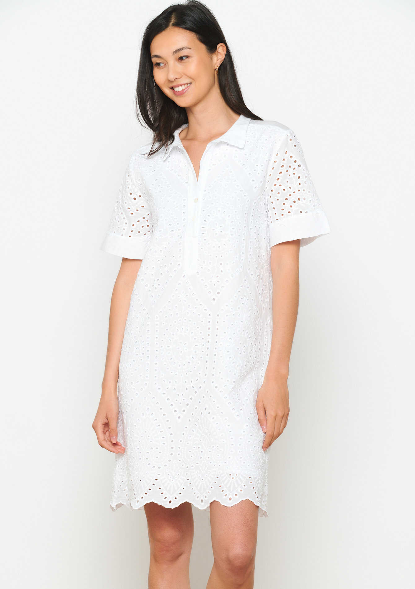 Korte jurk met broderie anglaise, undefined - OFFWHITE - undefined