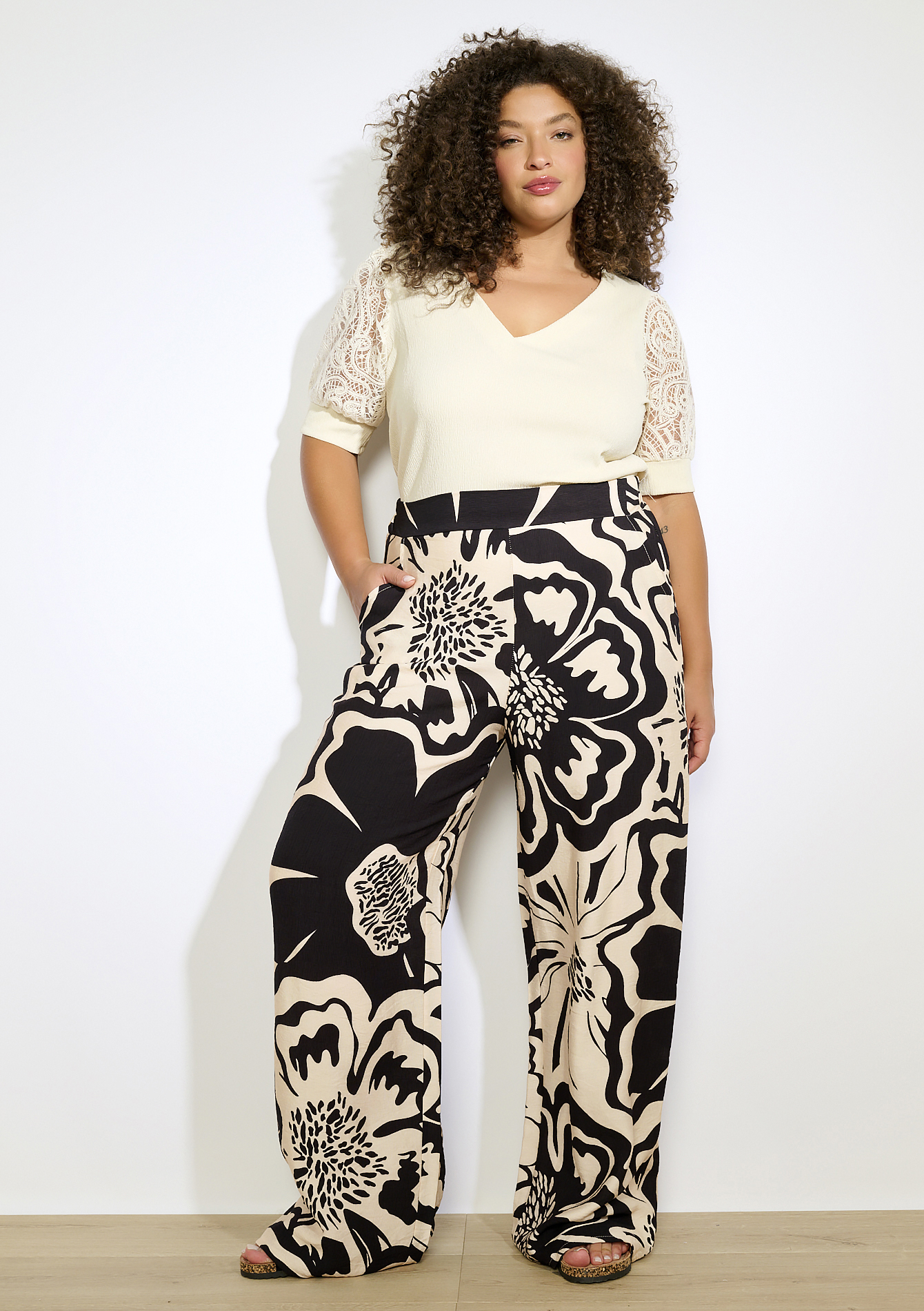 Pantalon imprimé ample, undefined - BLACK - undefined
