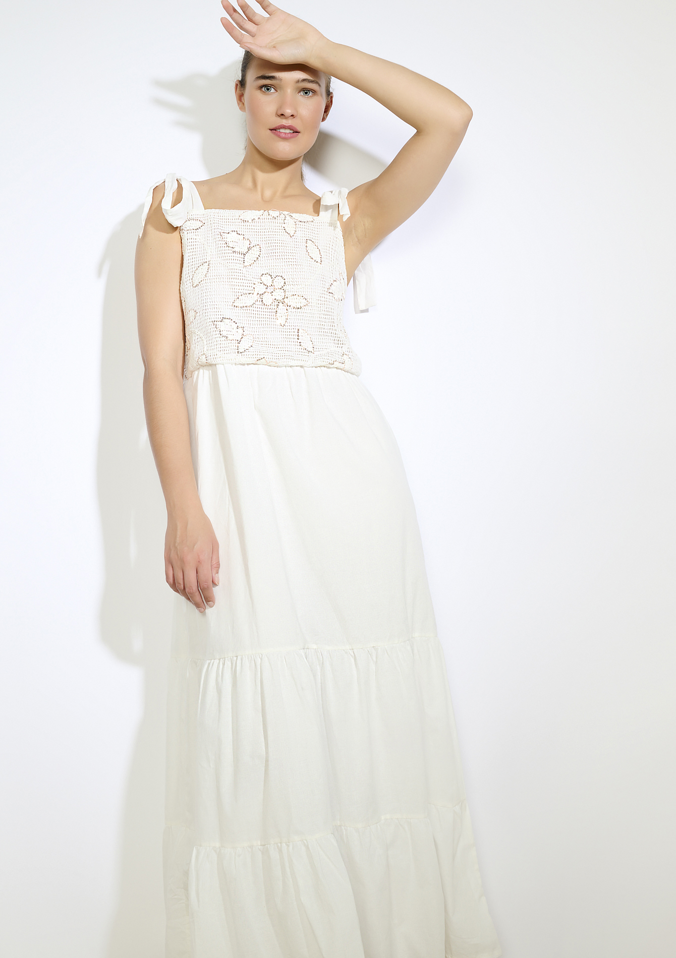 Robe longue à nouer aux épaules, undefined - OFFWHITE - undefined