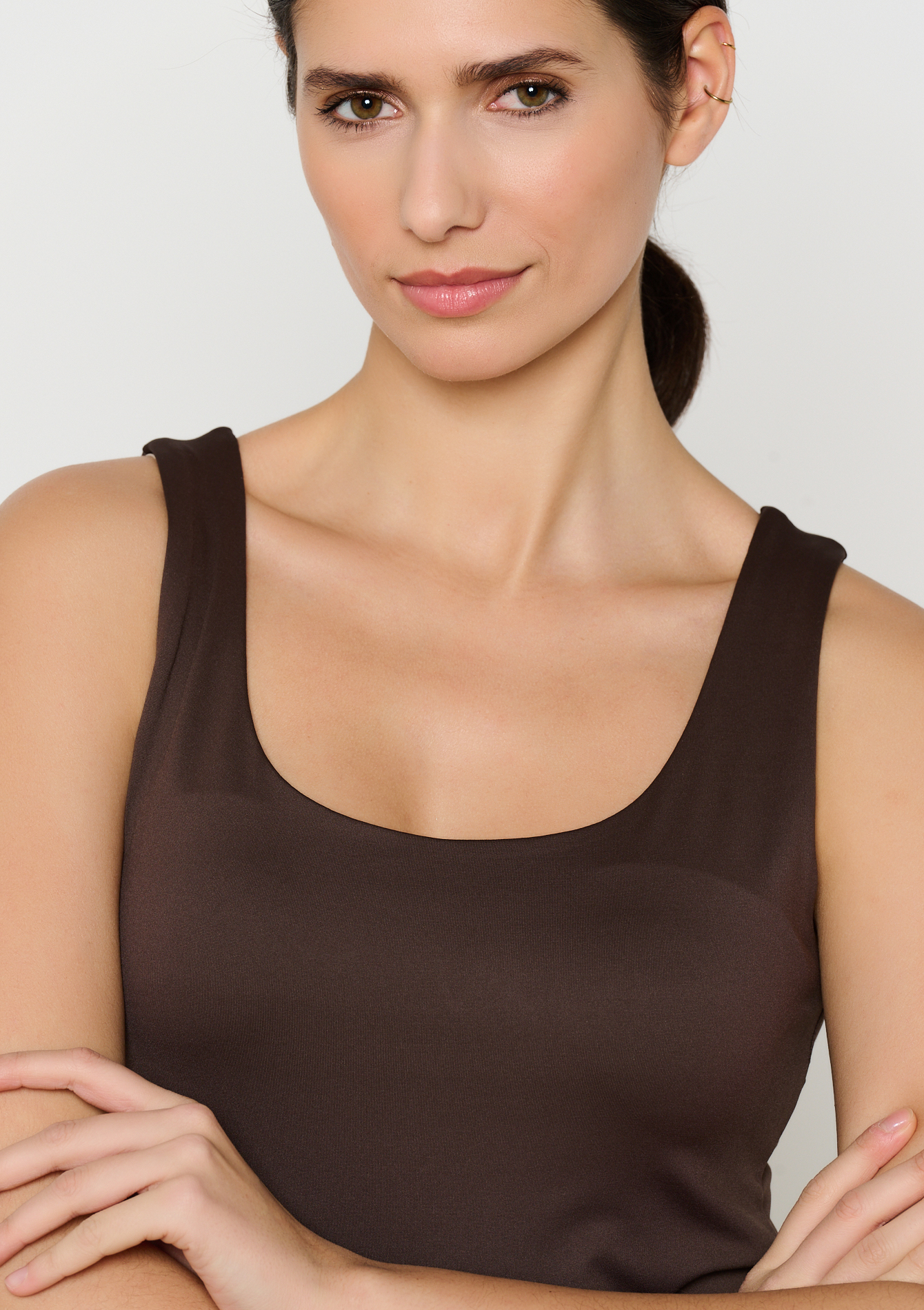 Top met ronde hals, undefined - BROWN DARK CHOCOLATE - undefined