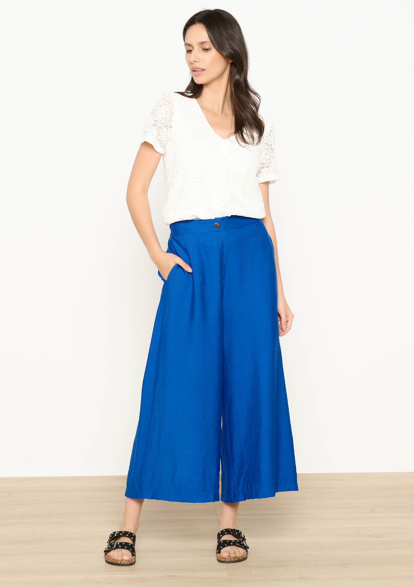 Wijde en luchtige broek, undefined - ELECTRIC BLUE - undefined