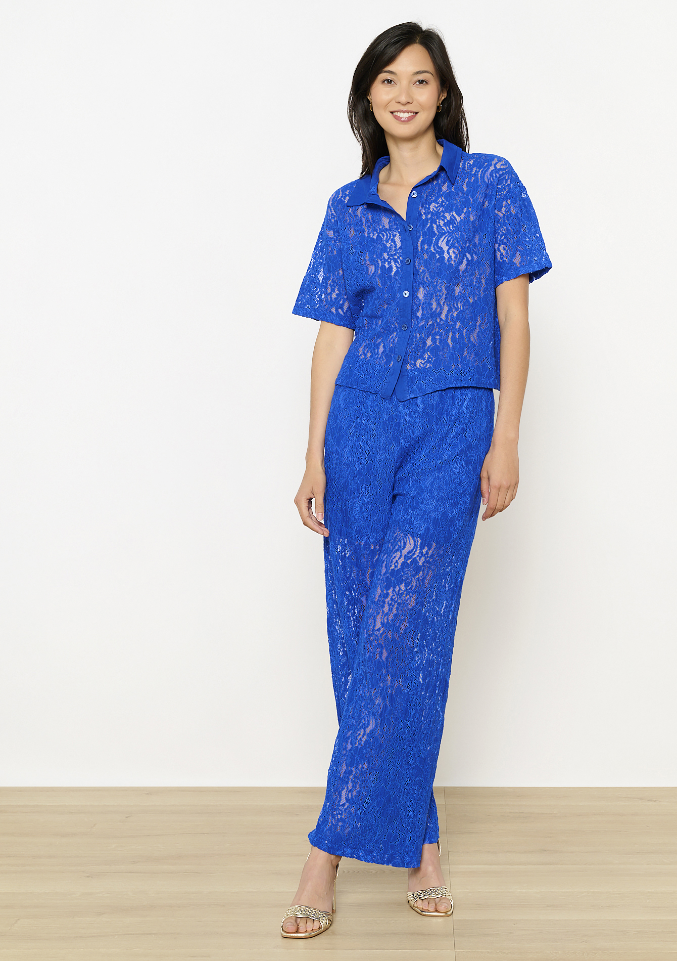 Wijde kanten broek, undefined - ELECTRIC BLUE - undefined