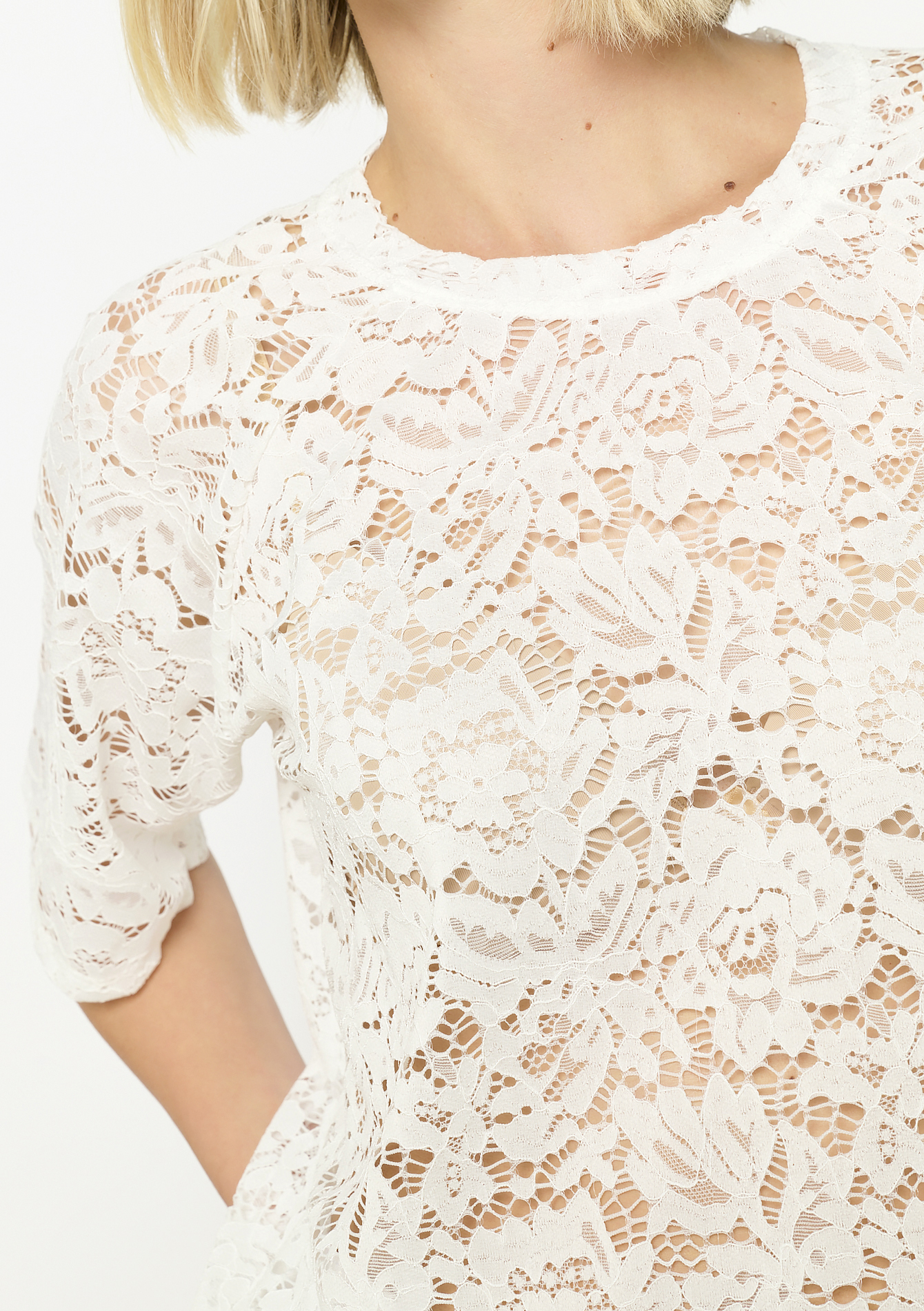 Top en dentelle romantique, undefined - OPTICAL WHITE - undefined