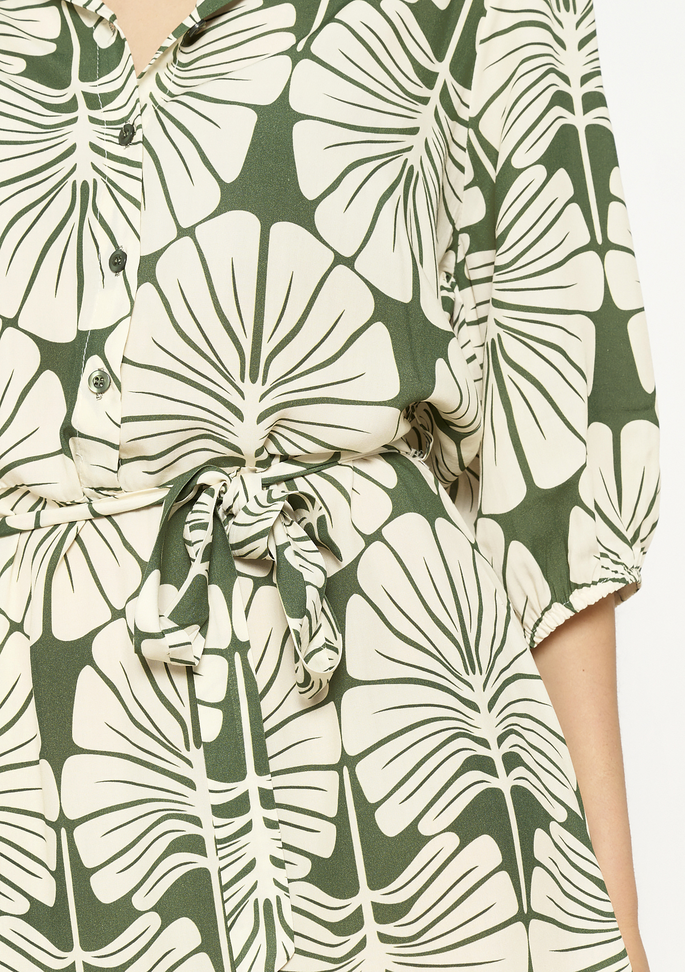 Leafy printed dress, undefined - KHAKI FADED - undefined