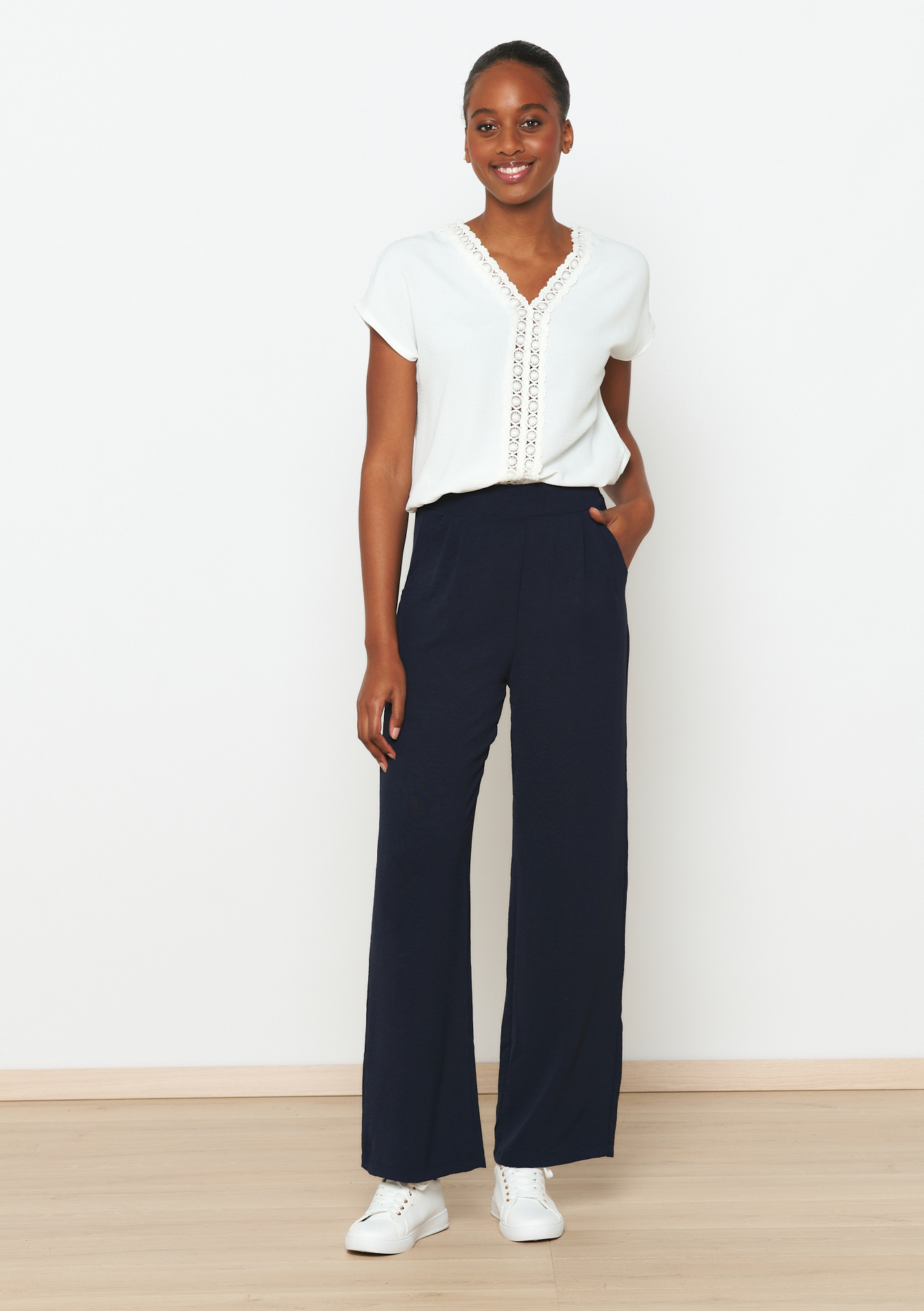 Pantalon évasé, undefined - NAVY BASIC - undefined
