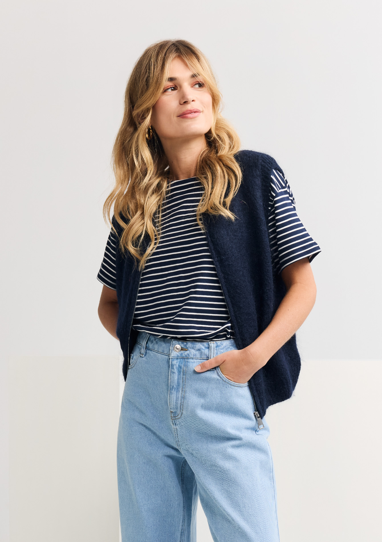 Cardigan en mohair, undefined - NAVY BASIC - undefined