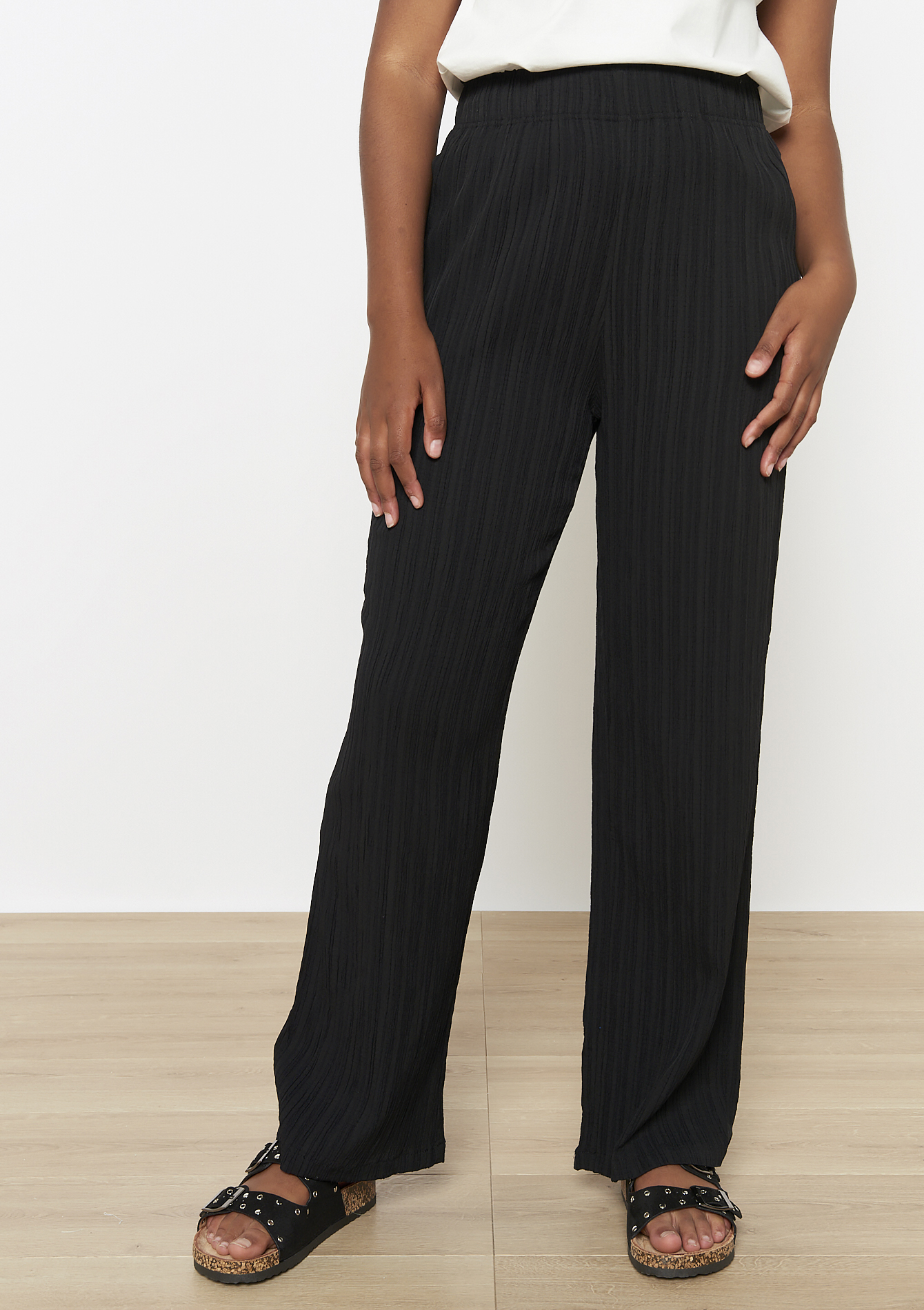 Pantalon large texturé, undefined - BLACK - undefined