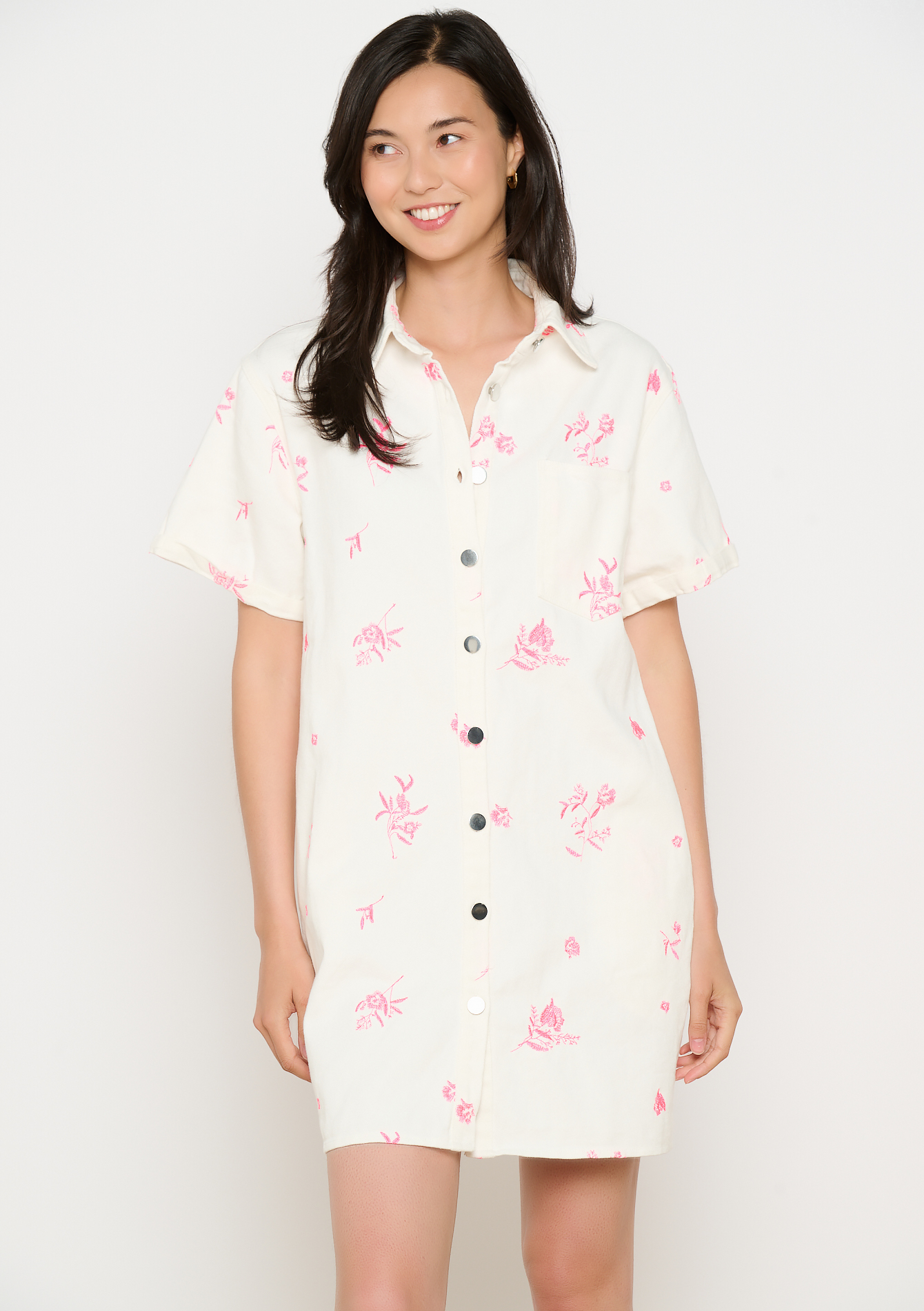 Embroidered shirt dress, undefined - OPTICAL WHITE - undefined