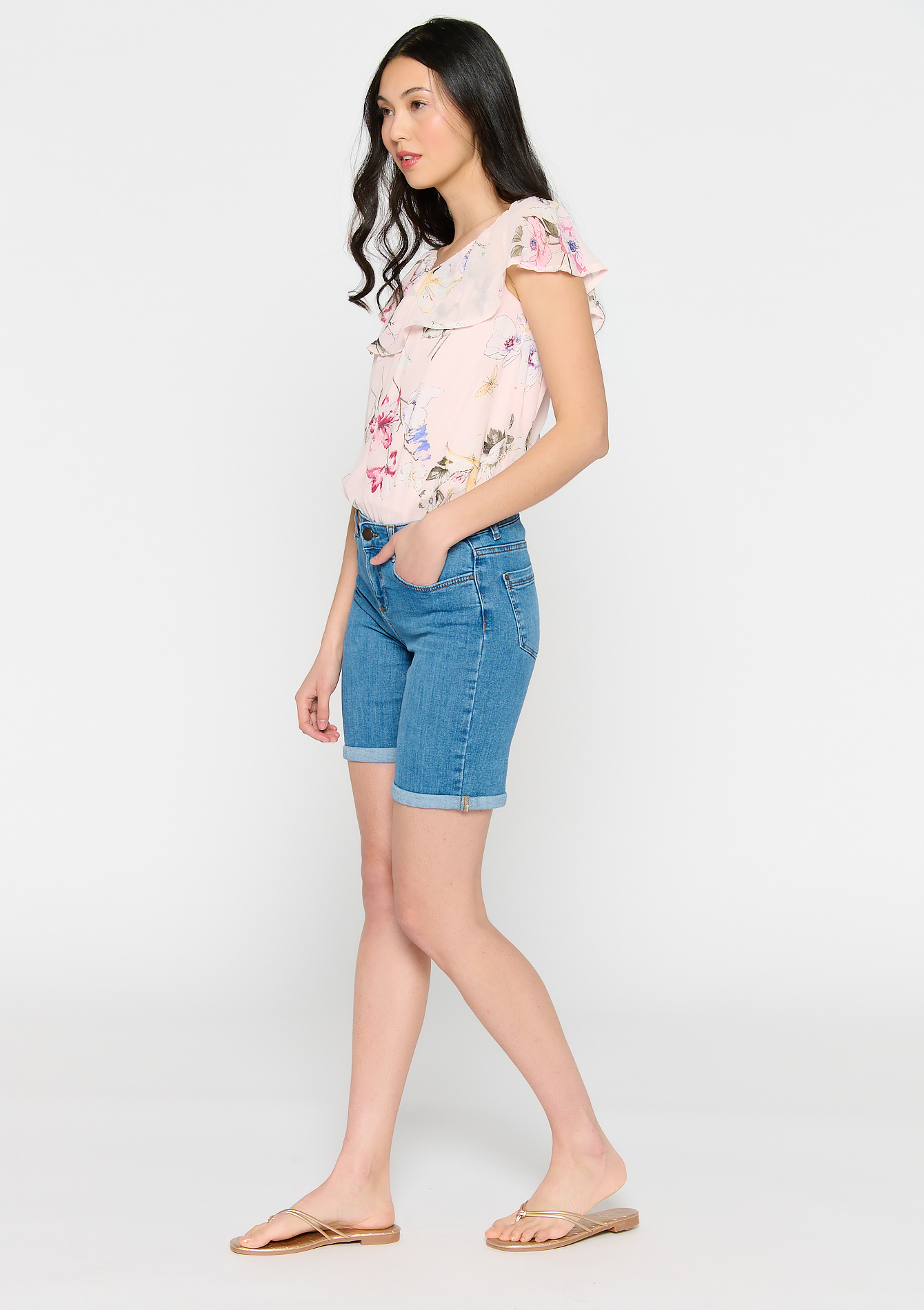 Long shorts with cuff, undefined - MEDIUM BLUE - undefined