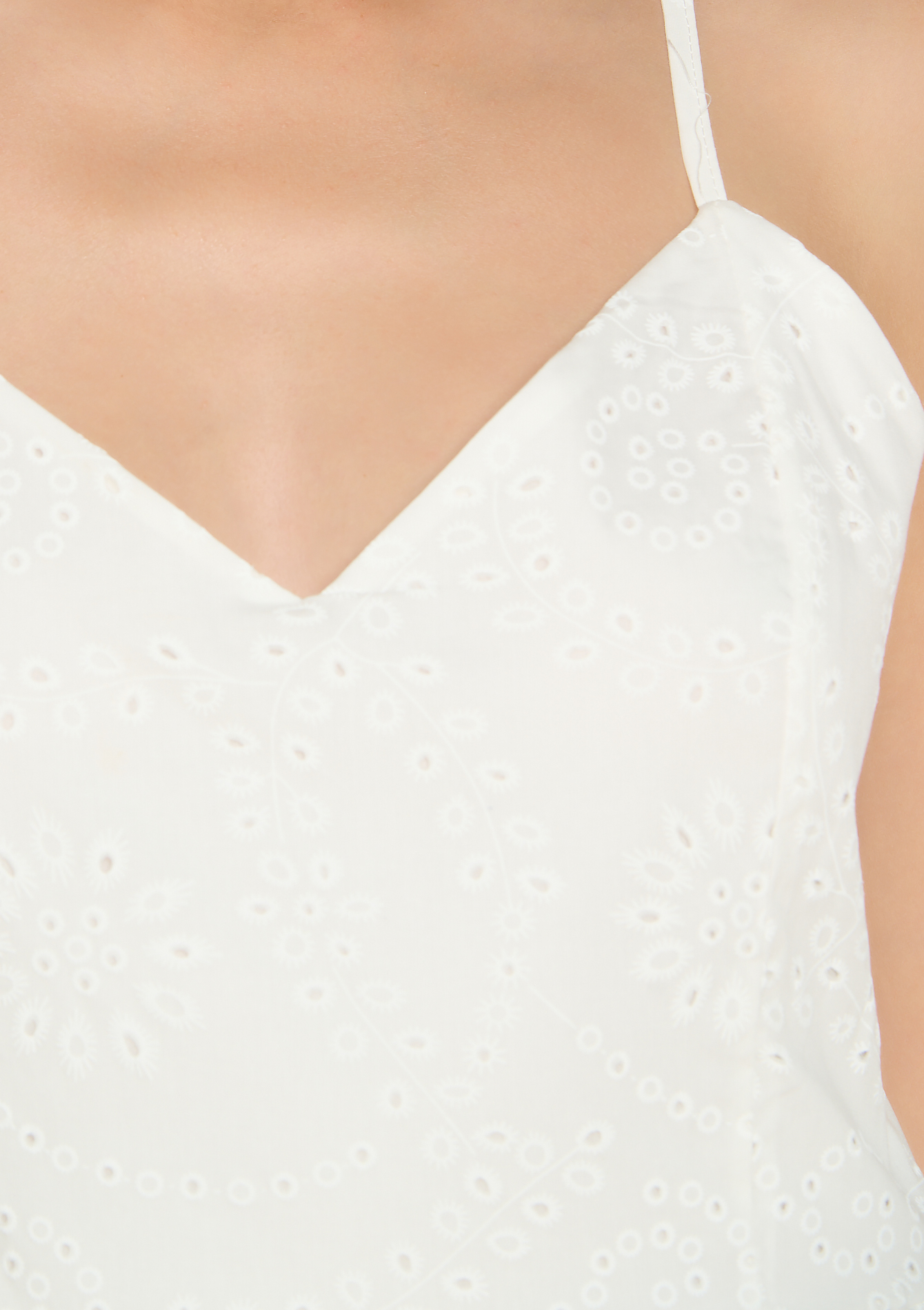Robe midi brodée bretelles, undefined - OPTICAL WHITE - undefined