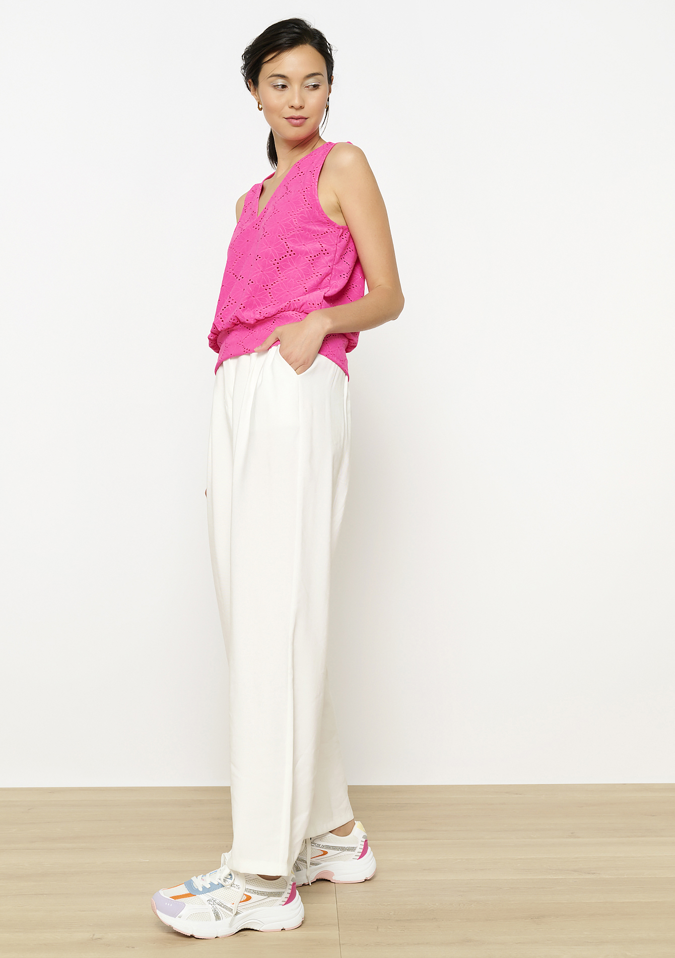Débardeur en broderie anglaise, undefined - FUCHSIA - undefined