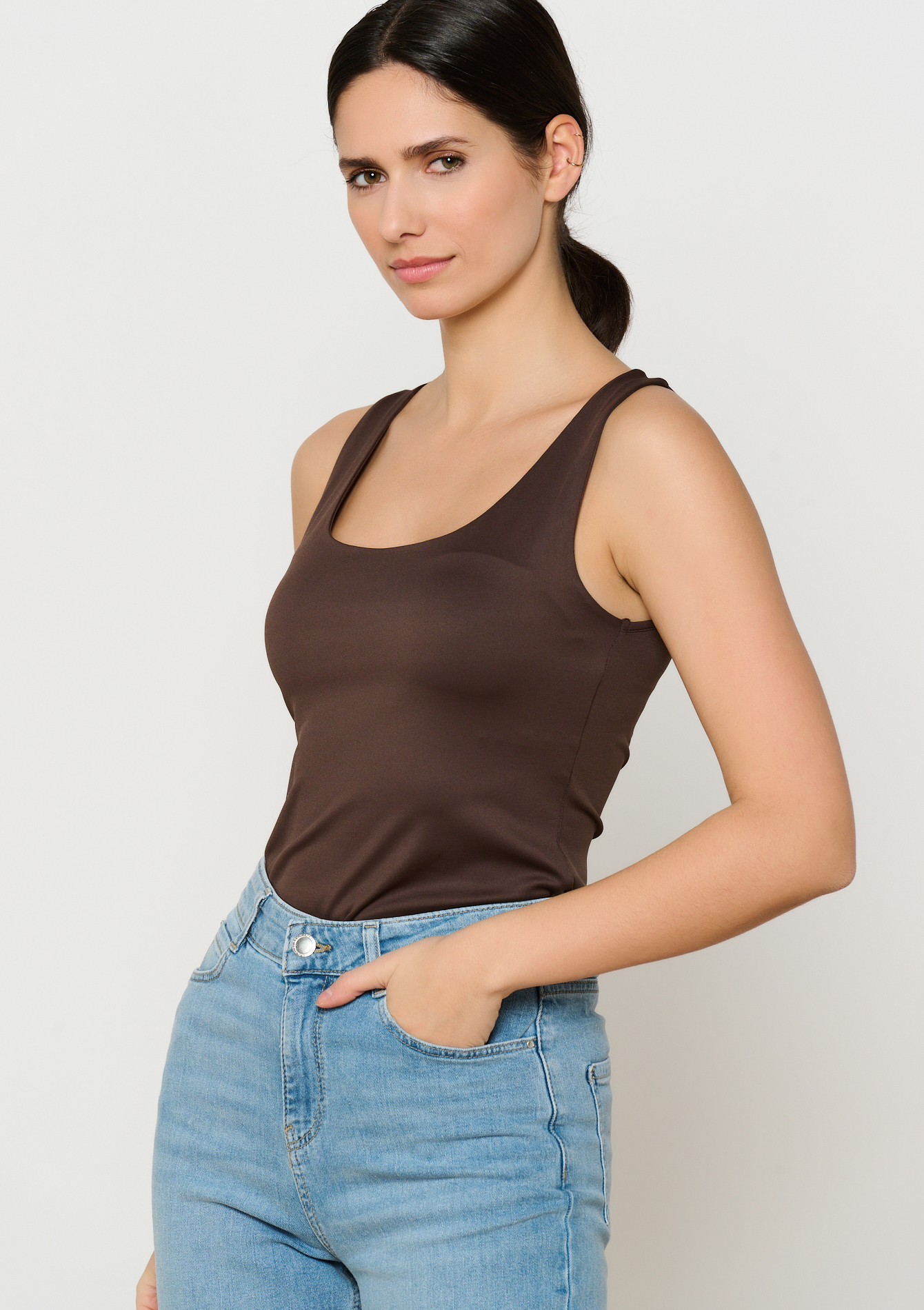 Top met ronde hals, undefined - BROWN DARK CHOCOLATE - undefined