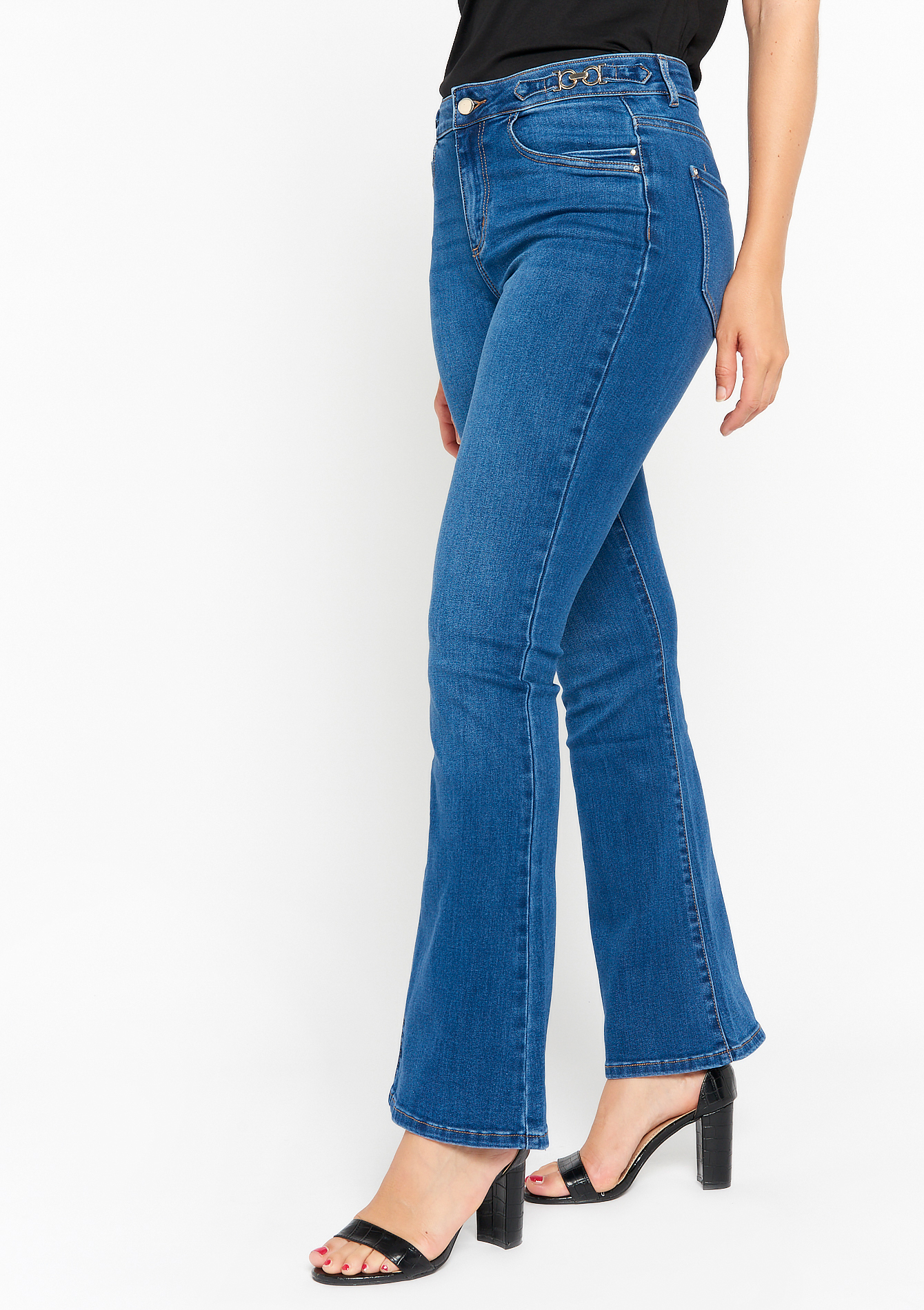 Bootcut jeans with buckle detail, undefined - MEDIUM BLUE - undefined