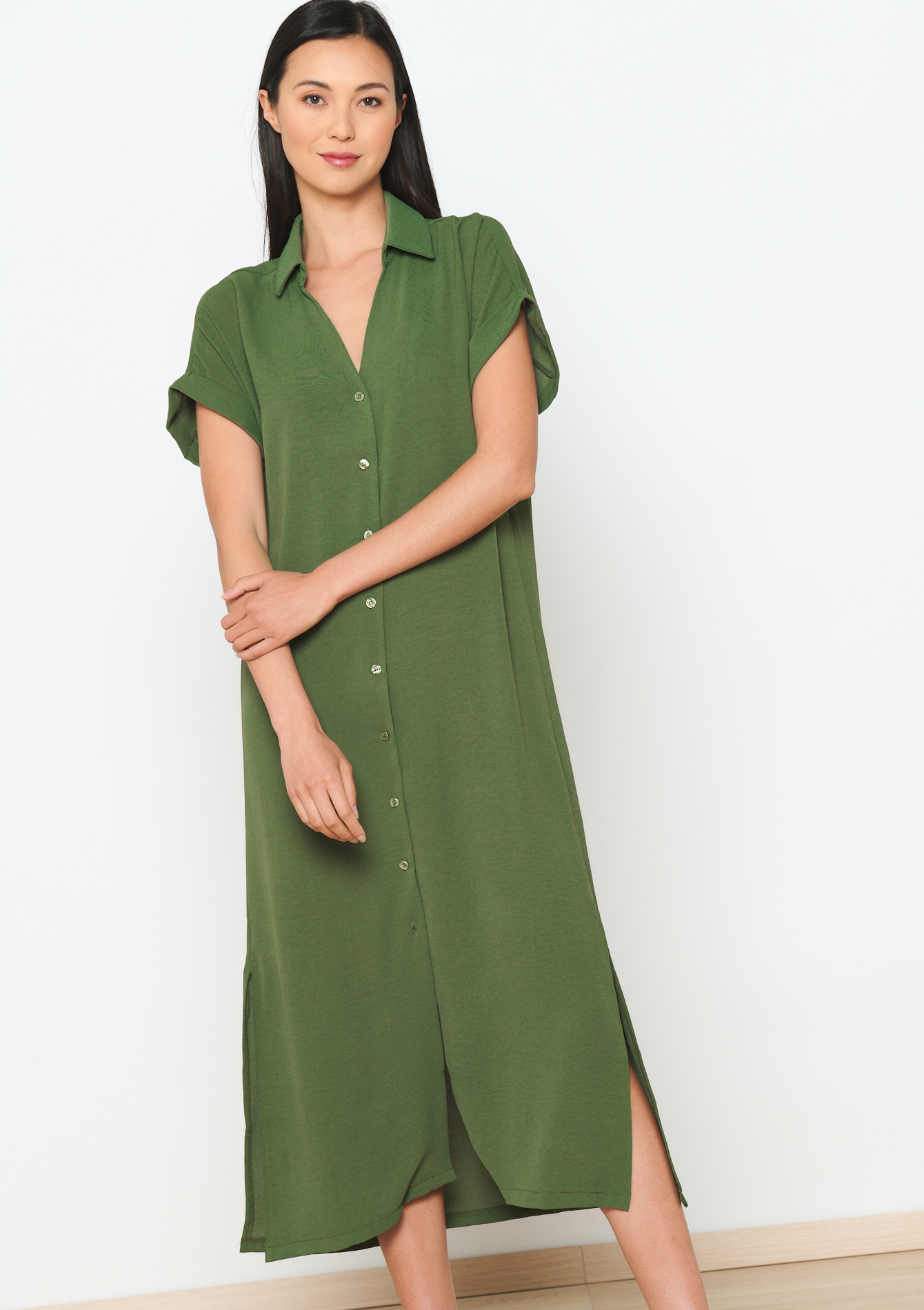 Robe-chemise mi-longue, undefined - KHAKI MED - undefined
