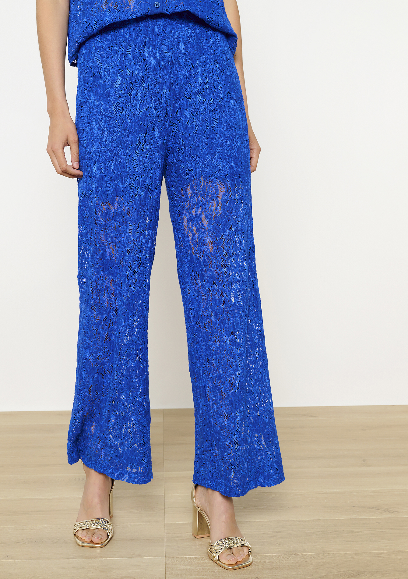 Wijde kanten broek, undefined - ELECTRIC BLUE - undefined