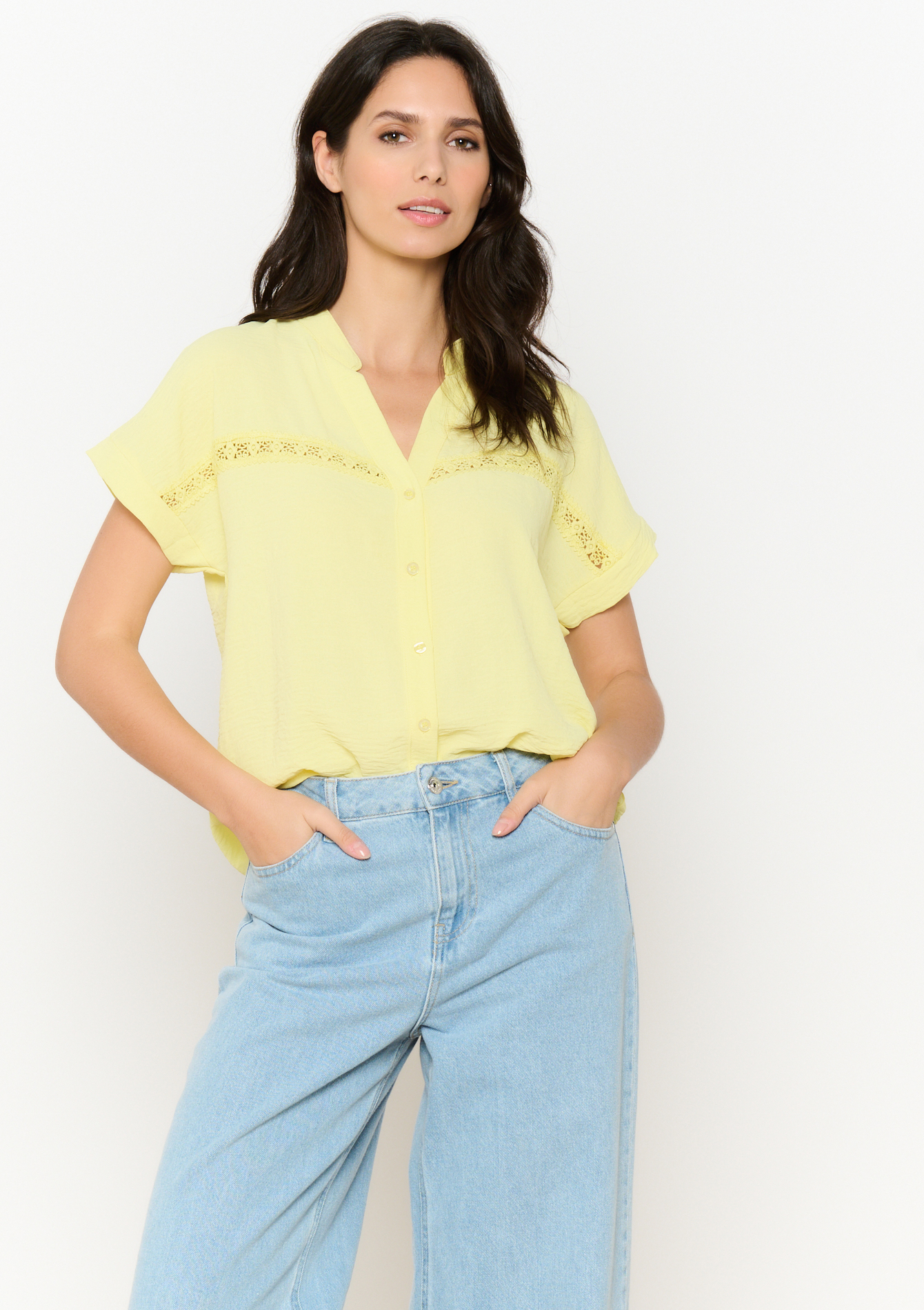 Embroidered flowy blouse, undefined - YELLOW PASTEL - undefined