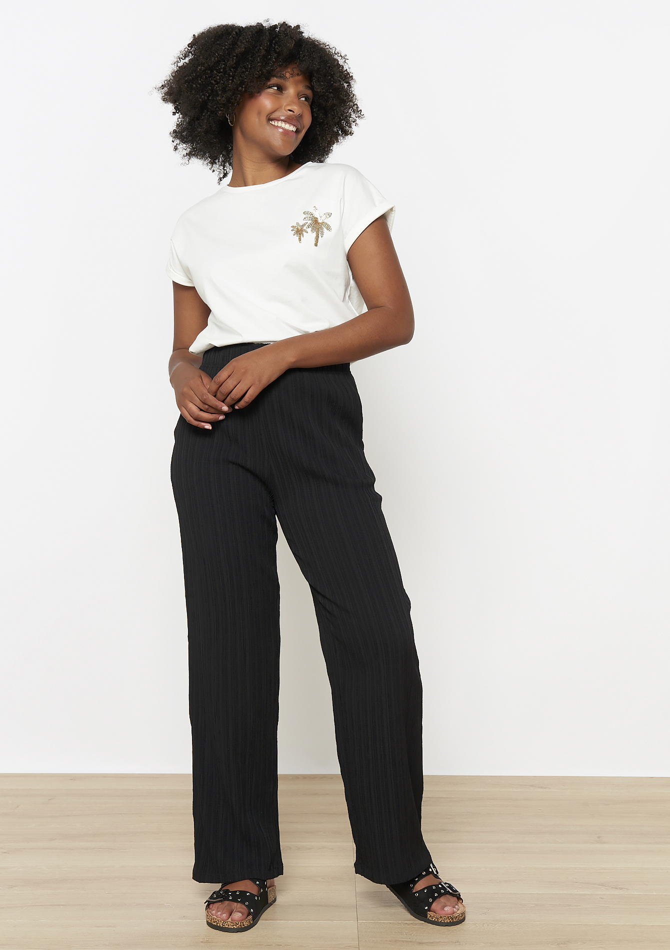 Pantalon large texturé, undefined - BLACK - undefined