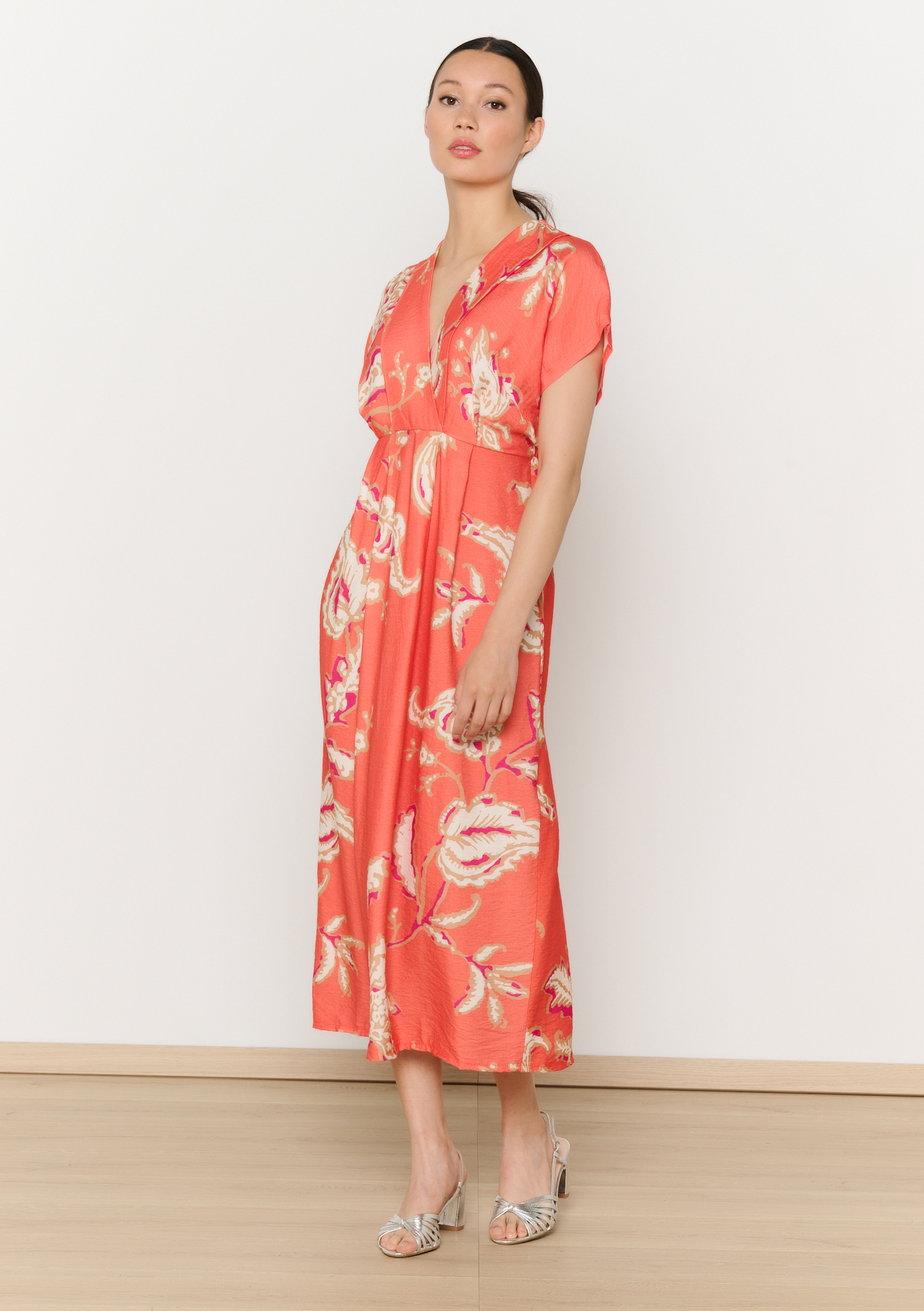 Printed flowing midi dress, undefined - ORANGE BRIGHT - undefined