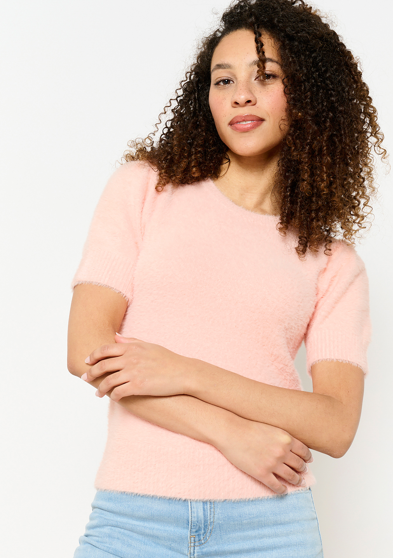 Pull en maille poilue à manches courtes, undefined - NUDE LOTUS - undefined